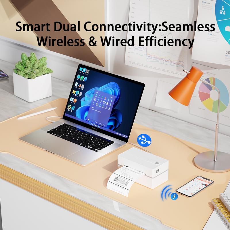 Bluetooth Label Thermal Printer 4x6, Wireless Shipping Parcel Printer, Compatible with Phone/PC & Mac, Supports USPS/UPS/Shopify/Amazon/Etsy & More, Ideal for Small Business/Home Office