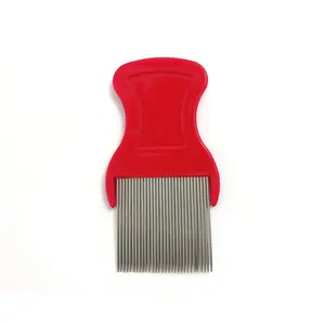 Red Lice Comb Hair Lice Comb Stainless Steel Teeth Anti-Slip Grip Remove Head Nits Dandruff Scalp Fine Bristles Hair Lice Comb for Pets, Kids, Adults