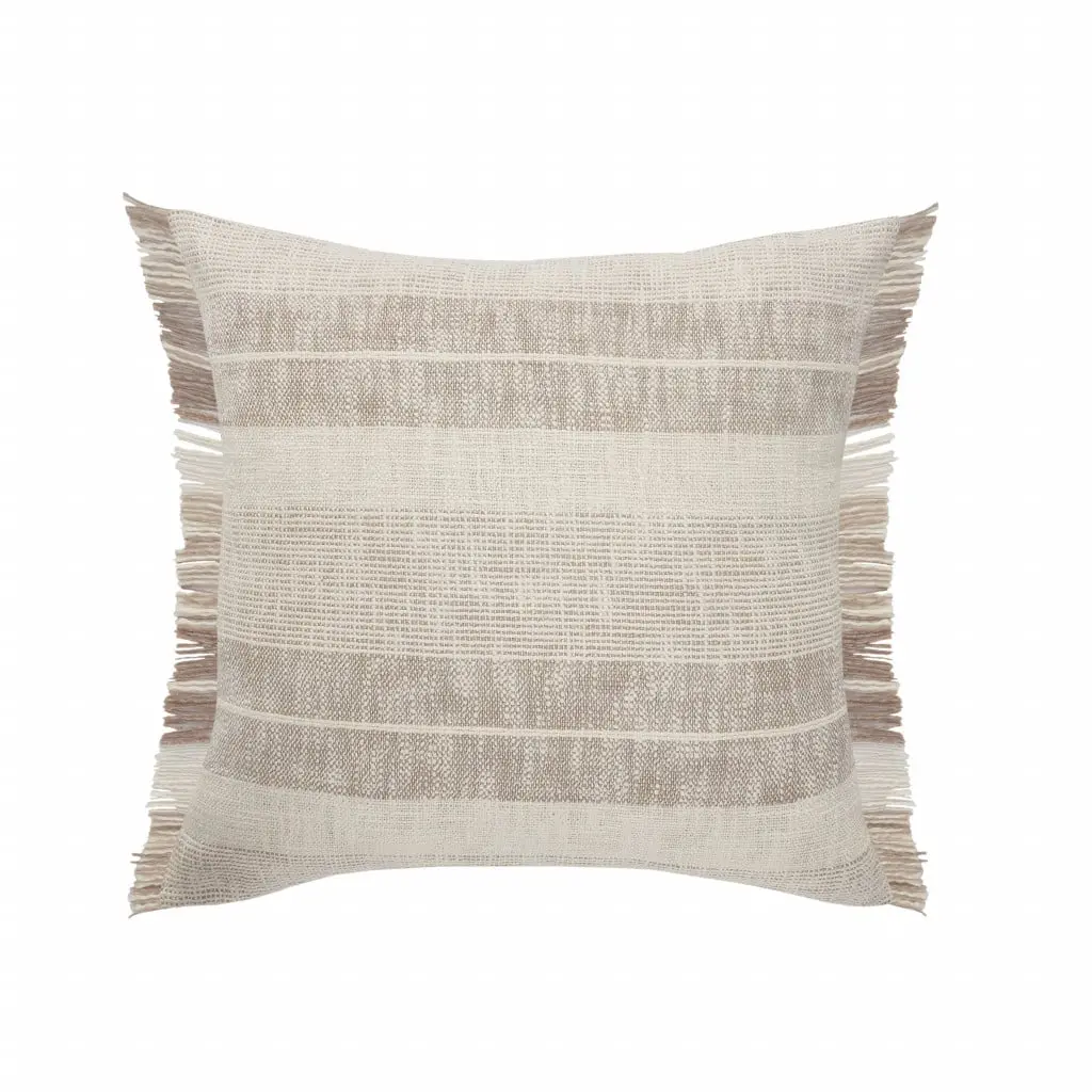 HomeRoots 2-Piece Tan Striped 100% Cotton 2-Tone Standard Square Cushion Set - 20x20x4 in, Zippered Soft Pillows, 2 Tone Standard Pillows