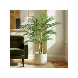 5FT Artificial Golden Cane Palm Tree, Pre Potted Tropical Palm Tree Uv Resistant Fake Plant For Home Decor Office House Ourdoor Indoor,1 Pack