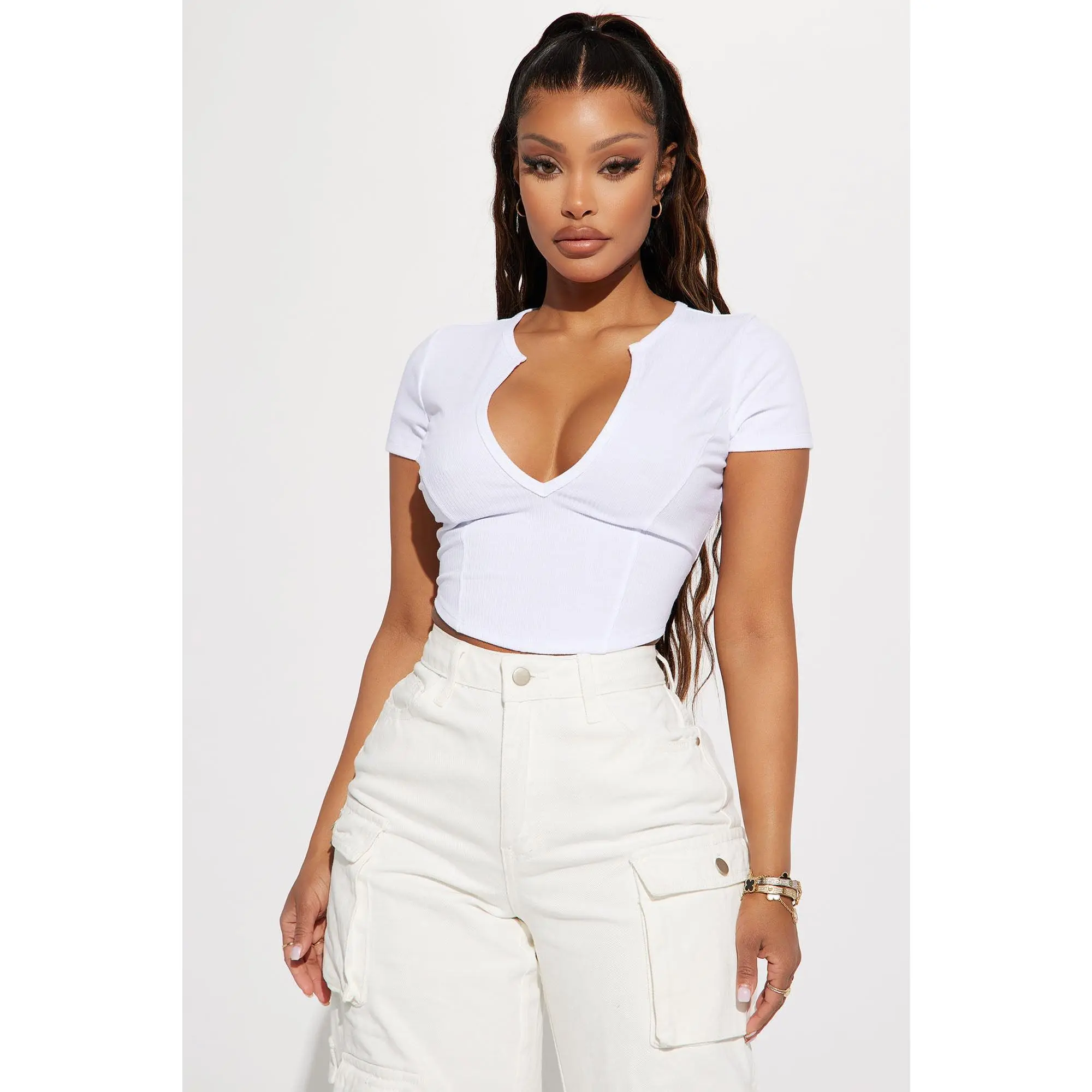 Valentina Plunge Crop Top - White Valentina Plunge Crop Top - White