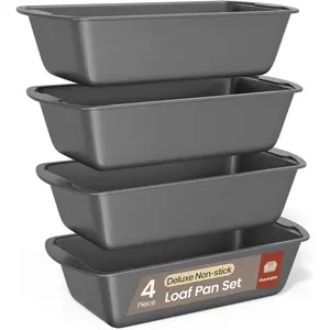 Loaf Pan Set 4-Piece - Deluxe Nonstick Carbon Steel Bakeware for Perfect Bread and Cakes – Dishwasher Safe, Premium Pans for Home Baking