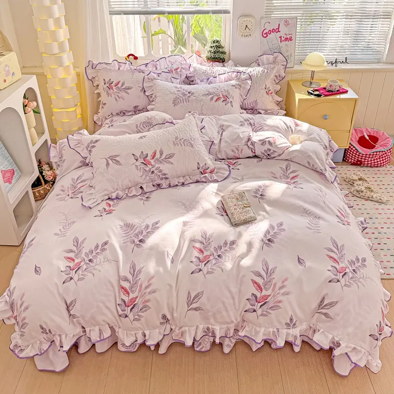 3-Piece  brushed fabric Bedding Set, Soft Floral Design, Includes 1pc Comforter Cover & 2pcs Pillows Cases, All-Season Use, Breathable Fabric