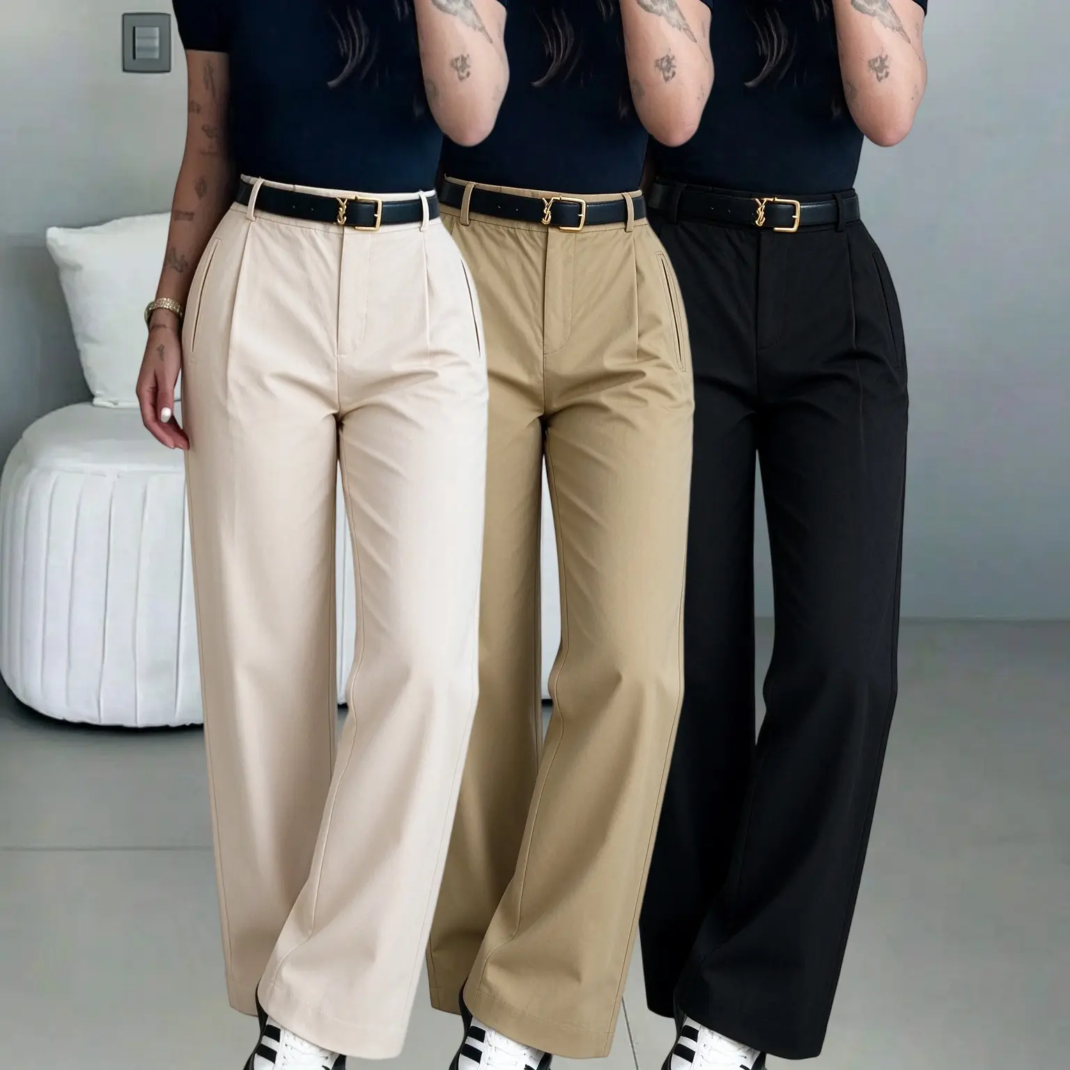 Women's 1PCS High Waist Pleated Wide Leg Trousers, Elastic Back Waist Casual Dress Pants, Loose Fit Office Work Pants With Side Pockets, Womenswear Bottom Basic Minimalist