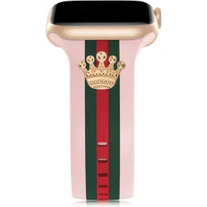 Designer Band with Charms Decor Compatible with Apple Watch Band 38mm 40mm 41mm 42mm 44mm 45mm 49mm Women Men, Stylish Silicone Sport Wristbands for iWatch Series 8 7 6 5 4 3 2 1 SE Ultra