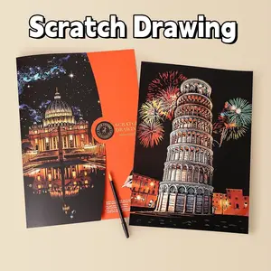 Shine Colorful Laser Scratch DIY Creative Set, 4 Ultra-Large Sparkling City Night Scenery, Stress Relief Art, Includes Frame