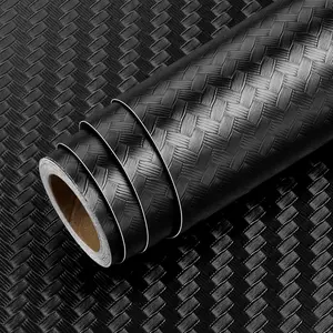 Textured Rattan Wallpaper Black Peel and Stick Wall Paper for Bathroom Kitchen Cabinet Covering Waterproof Black Contact Paper for Cabinets 15.8x78.8 Modern Matte Basket Weave Pattern