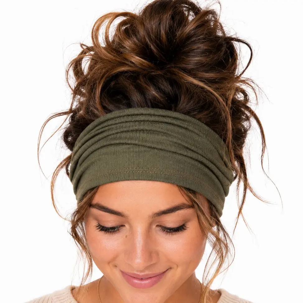 Handmade in USA | Wide Rib Knit Headbands for Women | Wide Stretchy Ribbed Hair Bands for Everyday Comfort, Black Gray Olive