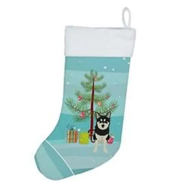 Unisex Polyester Suede Adult Christmas Stocking with Hanger, 18x13.5 in, 0.4 lbs, Shiba Inu-Husky Mix Print, Soft Texture, Holiday Home Festive Decoration Gift