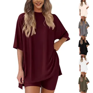 Women's Solid Color Loose Two Piece Set, Short Sleeve Top & Shorts Casual Tracksuit, Fashion Daily Lounge Outfits