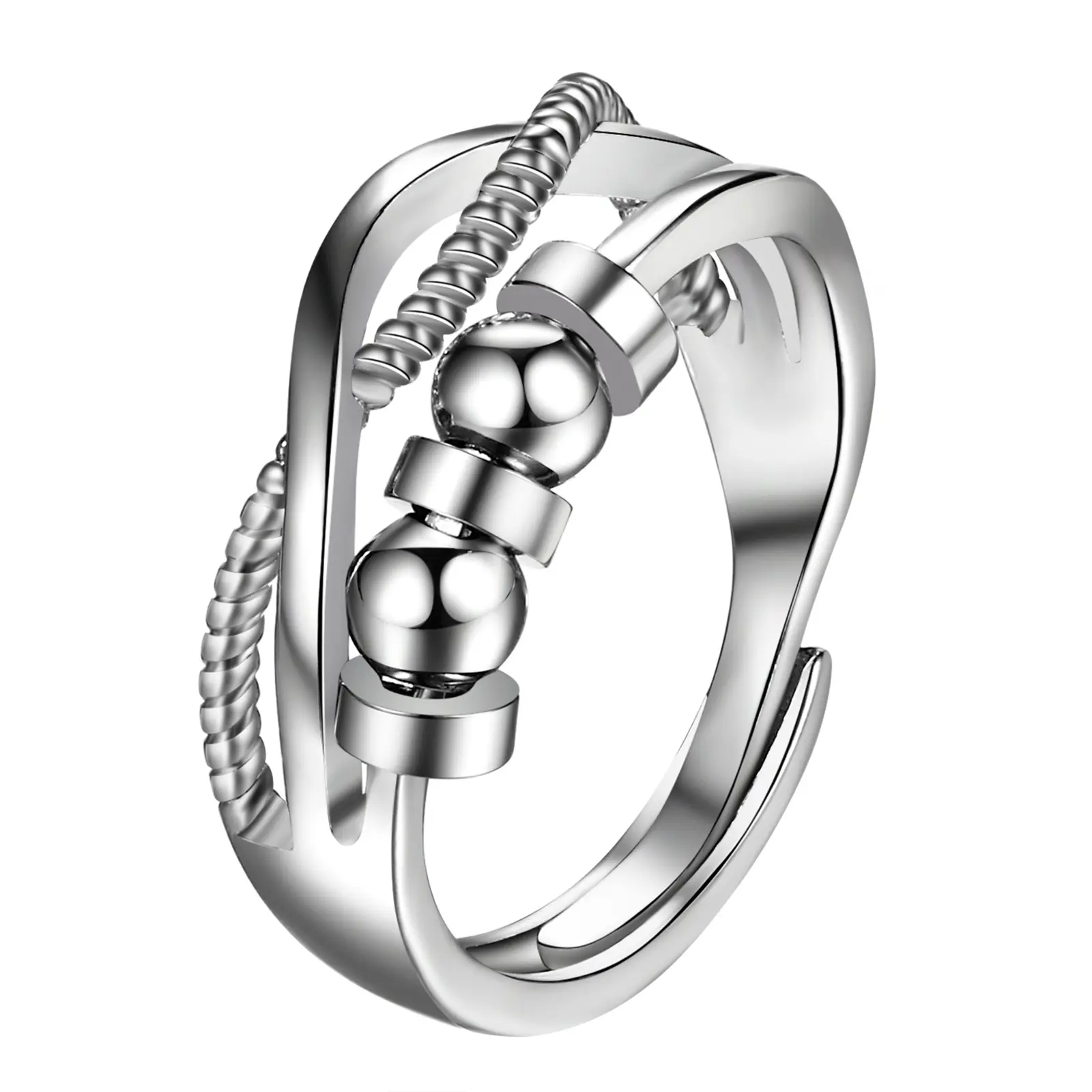 OIDEA Braided Spinner Fidget Ring for Women, Adjustable Stainless Steel Geometric Cube Zirconia Adjustable Fitted Ring, Fidget Rings, Adjustable Fitted Rings