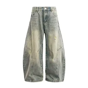 Inflation Baggy 3D Split Vintage Ripped Jeans Street Style Fashion Height Increasing Design Street Casual Pants Trouser Streetwear Denim Pull On Loose Washed Diamond Denim Light Blue Valentine's Day