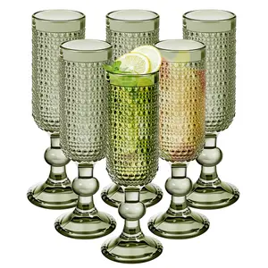 6 PCS Vintage Champagne Flutes, 4.7 oz Clear Goblet Champagne Glasses, Hobnail Drinking Glasses Ideal for Party Wedding Toasting Drinking Champagnes, New Years Eve Party Supplies