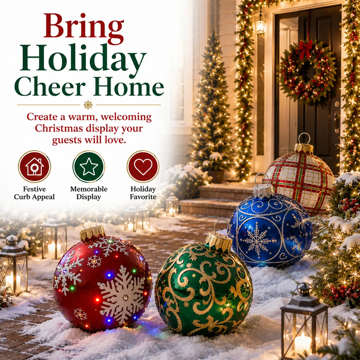 24-Inch Lightweight Giant PVC Inflatable Christmas Ornament Ball, Outdoor Holiday Decoration for Yd, Lawn, Christmas Party