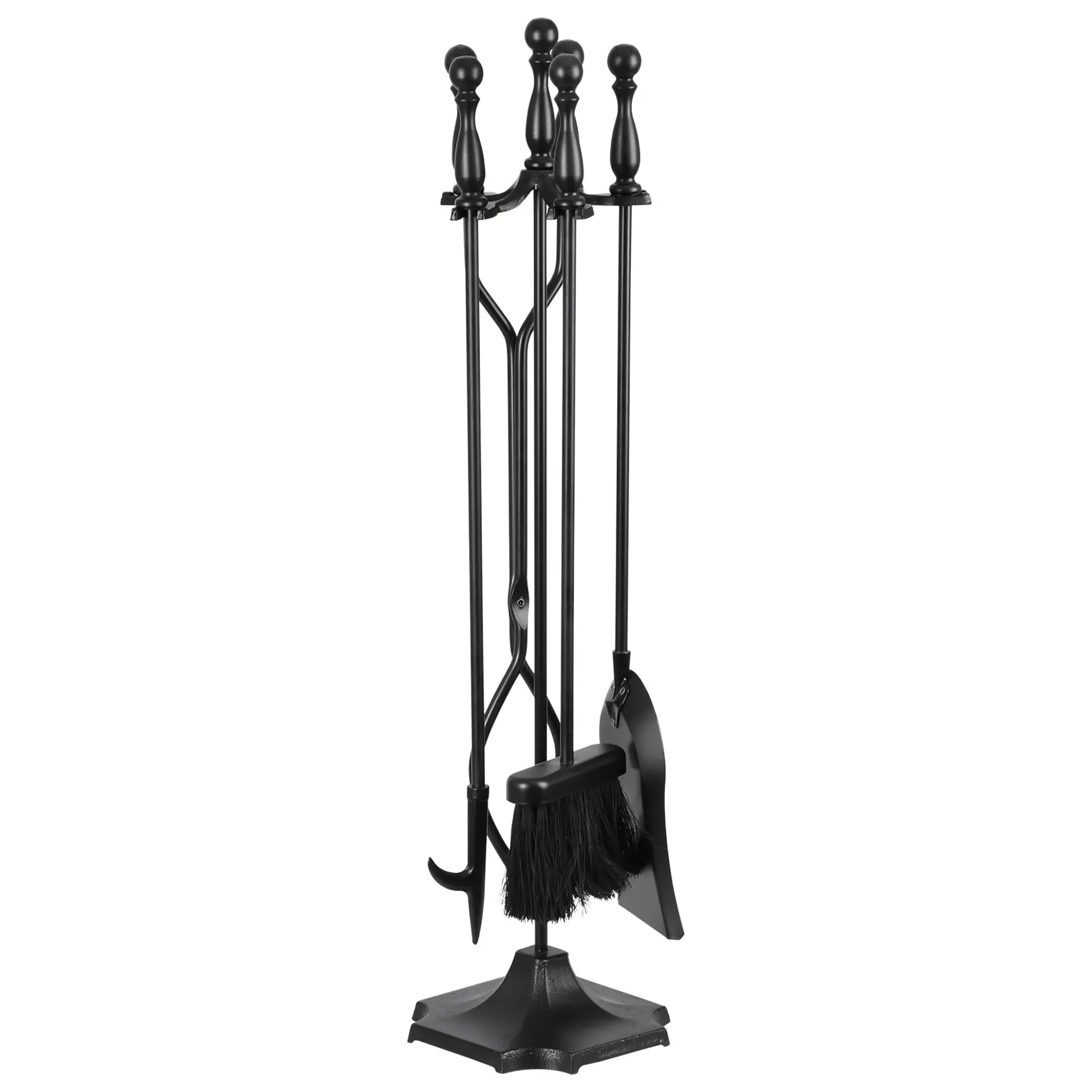 Decorative 5-Piece Black Wrought Iron Fireplace Tools Set with Sturdy Metal Stand, Specialty Kitchen Utensils for Indoor & Outdoor Use,summerwins