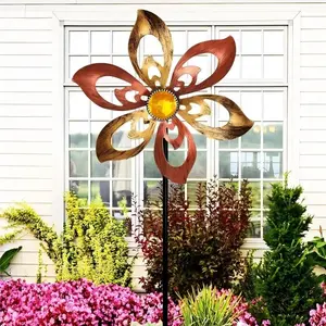 Creative Vintage Iron Windmill Outdoor Decoration, Patio Lawn Garden Ornament, Rustic Style, Durable Metal Construction