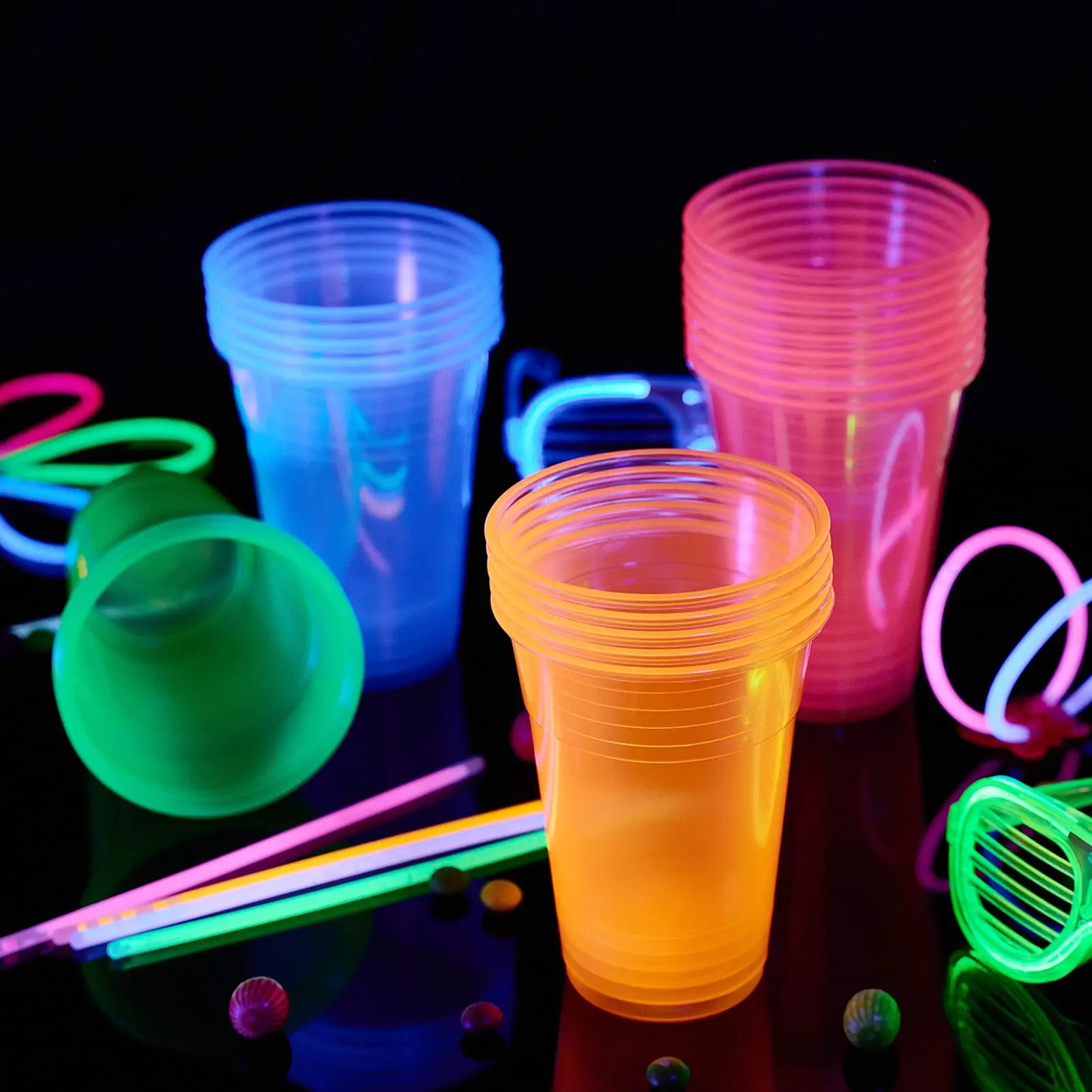 Neon Assorted Party Cups - Blacklight Cups - 12 oz & 16 oz