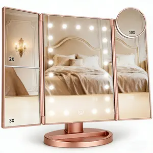 Makeup Mirror, Vanity Mirror with Lights, 2X/3X/10X Magnification, Touch Control, Trifold, Dual Power Supply, Gifts Mothers Day for Mom,Gifts for Women, Wife, Girls,Dorm Room Essentials
