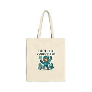 Level Up Your Winter Tote Bag | Gamer Snowman Pixel Art Tote