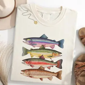 River Fish Species T-Shirt – Women’s Oversized Graphic Tee, Casual Summer Outfit, Short Sleeve Nature Shirt