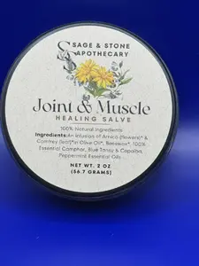 Sage & Stone Joint & Muscle Salve with Beeswax Arnica Comfrey, Olive Oil Jojoba Oil Peppermint EO for Pain Relief 2 oz
