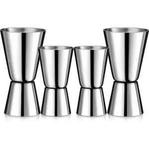 4 Pcs 2 Size Stainless Steel Japanese Style Double Cocktail Jigger, Alcohol Measuring Tools for Bartender, 1/2 oz & 1 oz, 1 oz & 2 oz, Silver