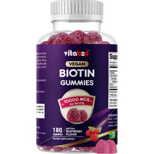Vitabod Biotin Gummy Dietary Supplement - 10,000 mcg, 180 Chewable Vegan Plant-Based Vitamins Supplements for Hair, Skin & Nails Support - Non-GMO, Gluten-Free, Delicious Flavor Edible