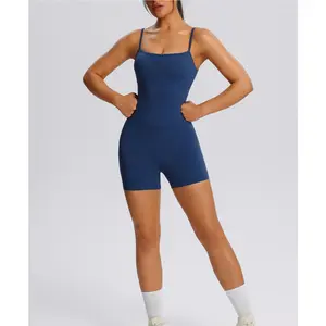 Women's High-Elastic Breathable Slim-Fit Spaghetti Strap Yoga Jumpsuit - Moisture-Wicking Bodysuit with Beautiful Back for Gym, Running
