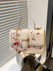 Women's Cherry Print Handbag with Cherry Charm, Trendy Handbag, Elegant Ladies Bag for Parties and Daily Use, Perfect for Office and Casual, Handbag Sling Bag, Fashion Crossbody Handbag