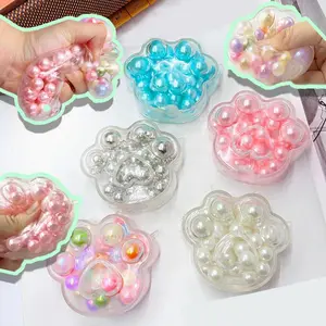 Cat Paw Sticky Squeeze Toy Soft Realistic Jelly Glitter Cat's Claw Stress Relief Toys Kids Adults Party Gift