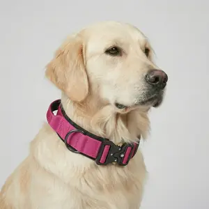 Vibrant Hot Pink Tactical Dog Collar with Handle - Heavy Duty Anti Pull K9 Training Gear, Quick Release Metal Buckle for Large Dogs, Female Golden Retriever, Lab - Stylish Girl Pet Collar