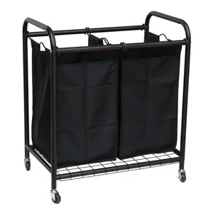 212 MAIN Oceanstar DLS1392 Removable 2-Bag Wheeled Laundry Sorter - Bronze Finish Wheeled Basket, Rolling Hamper, Organizer with Floor Caster