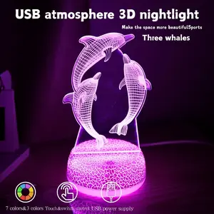 1pc Dolphin Dance Art Lamp, Atmosphere Lamp, Creative 3D Small Night Light, USB Powered Desktop Decor, Bedroom Hotel Restaurant Party Theme Decoration