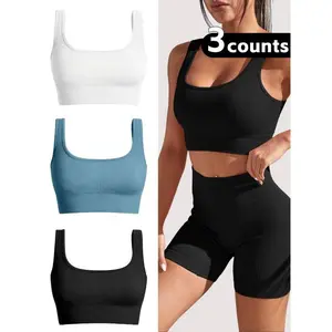 Women's Solid Sports Bra, Sporty Comfort Breathable Lingerie Top for Yoga Gym Workout, Women's Sports Clothing for All Seasons, Sporty Breathable Bras