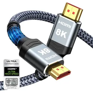 8K 10K 4K HDMI Cable 48Gbps 6.6FT/2M, Certified Ultra High Speed HDMI Cable Braided Cord-4K@120Hz 8K@60Hz, DTS:X, HDCP 2.2 & 2.3, HDR 10 Compatible with Roku TV/PS5/HDTV/Blu-ray