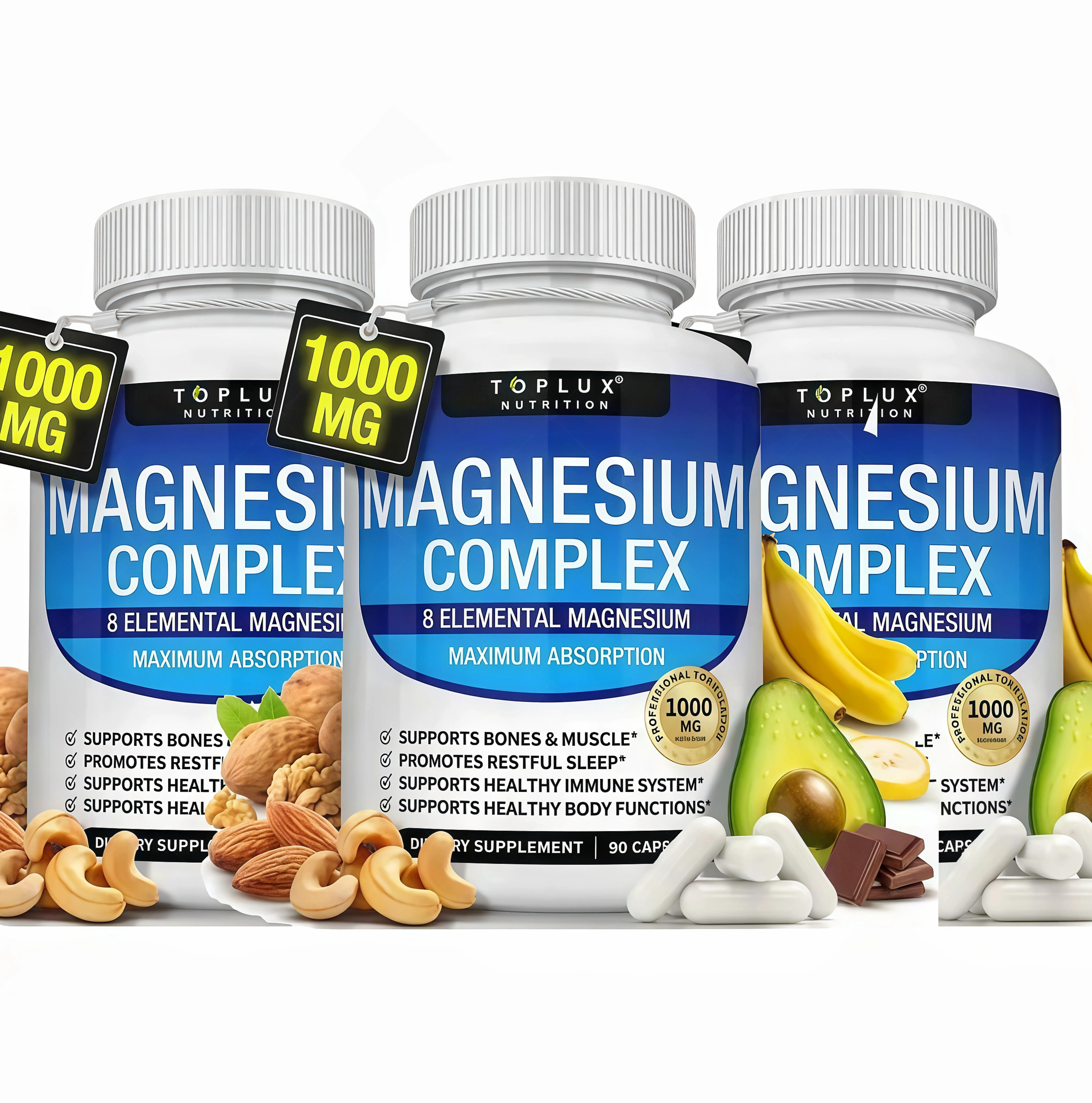 3 Pcs Toplux Magnesium Complex NH 8 Essential Magnesium Supplement 1000mg Fitness Edible
