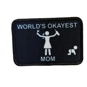 World's Okayest mom funny meme 2"x3" morale patch with hook and loop backing mother's day