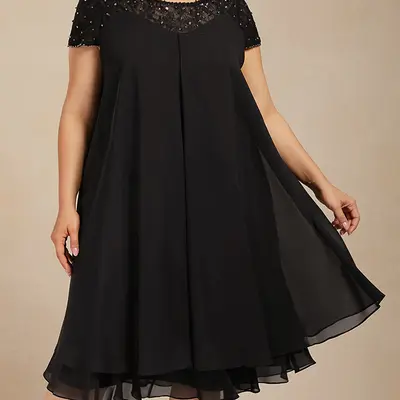 long sleeve low back black dress MO&Co. Women's Black Sequin T-shirt Party Dress Pullover with Letter