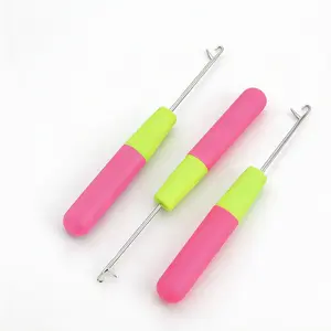 3 Pack Latch Hook Crochet Needle Tool, Professional Hair Extension Latch Hook Needles for Micro Braids, Feather Hair, Carpet Rug Knitting & Weaving Crafts
