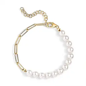Pearl Fancy Bracelet in 18K Vermeil Yellow Gold Over Sterling Silver 6.50 In Christmas Gifts