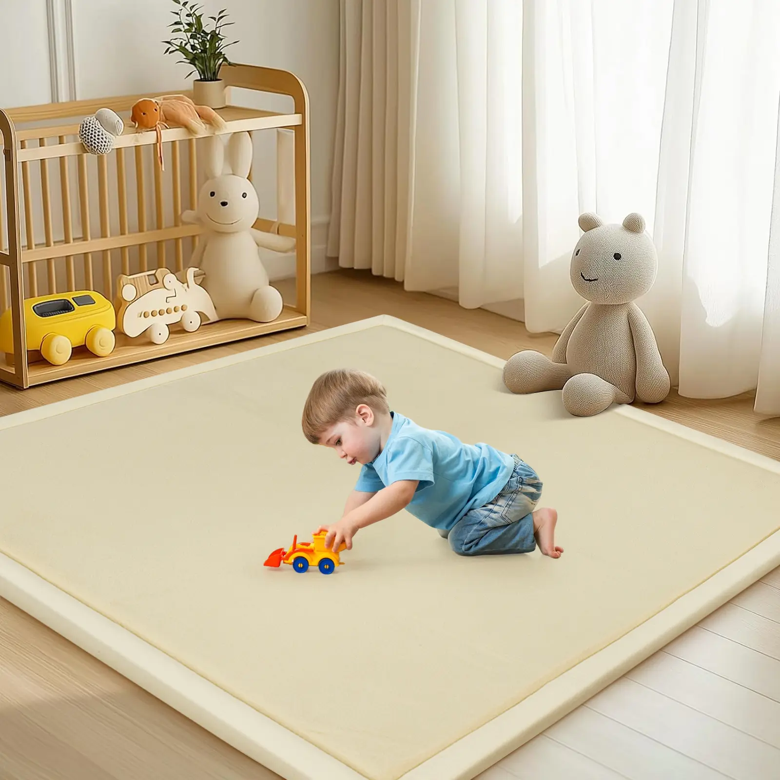 Naudacaa Baby Floor Play Mat - 1.4" Thick Memory Foam, Large Soft Velvet Activity Mat Playgyms & Playmats for Infants' Tummy Time, Nursery Use, Foam Mat Playgyms & Playmats