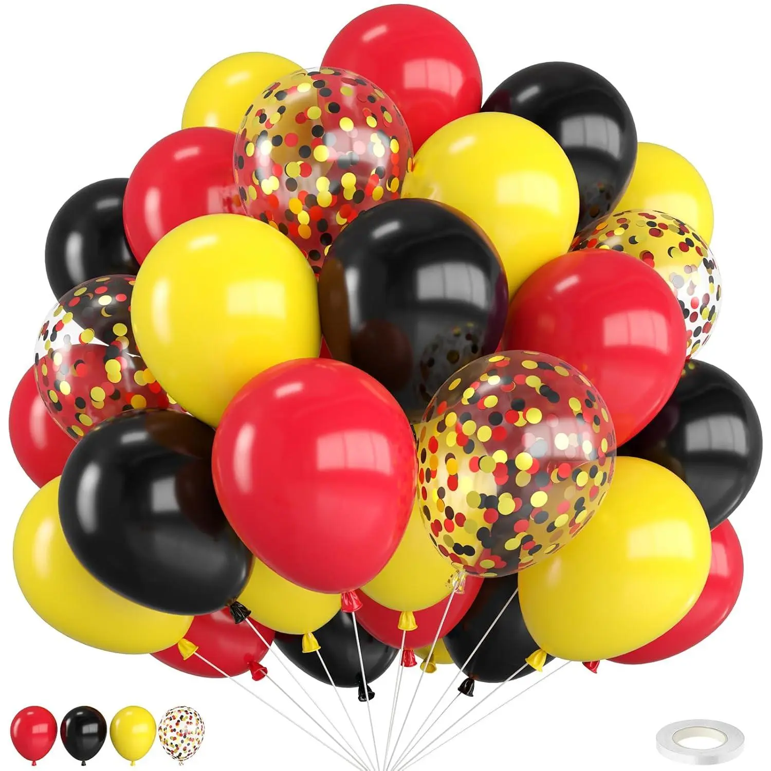 Red Yellow Black Balloons,12 Inch Yellow Red Black Latex Balloons With Coffetti Balloon, For Themed Baby Shower Birthday Wedding Bridal Party Decorations