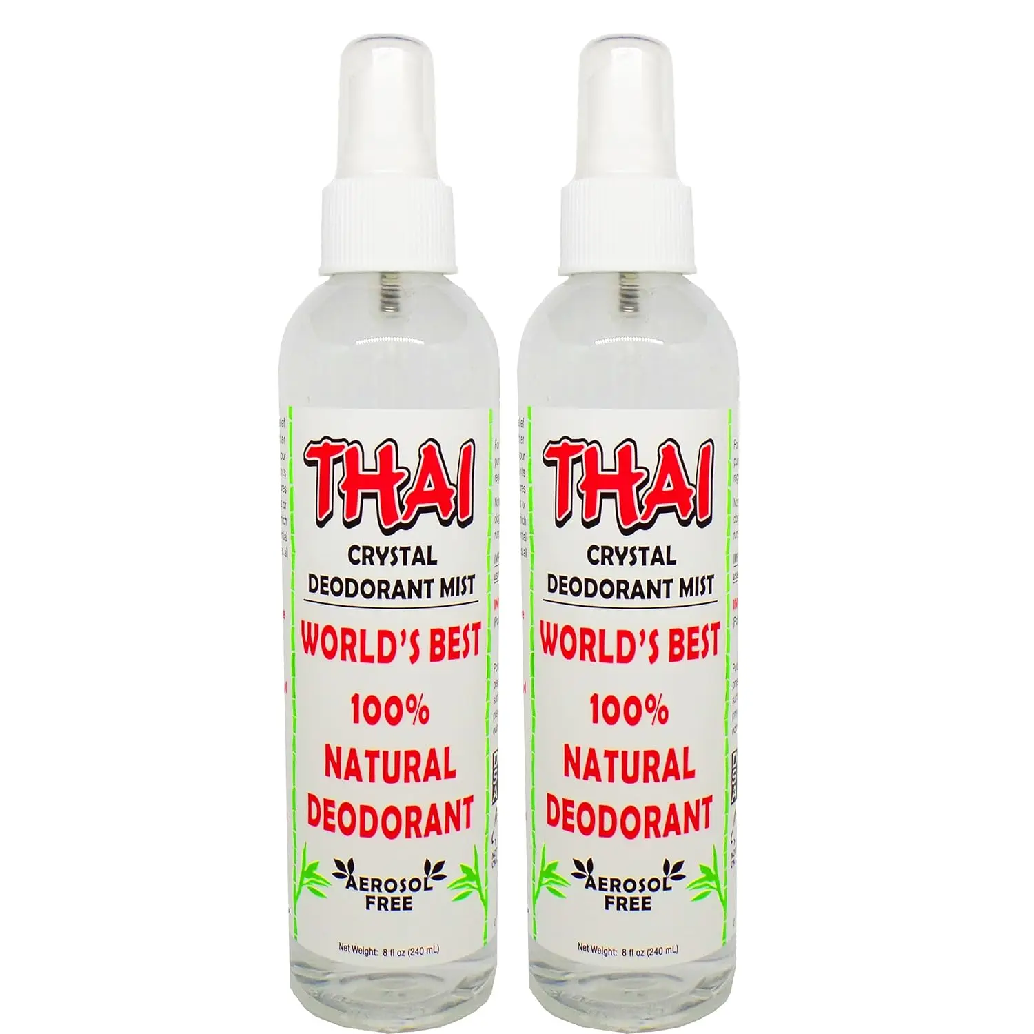 Thai Crystal Deodorant Mist Spray – 100% Natural, Aerosol-Free, Aluminum-Free Deodorant, 8 oz (Pack of 2)