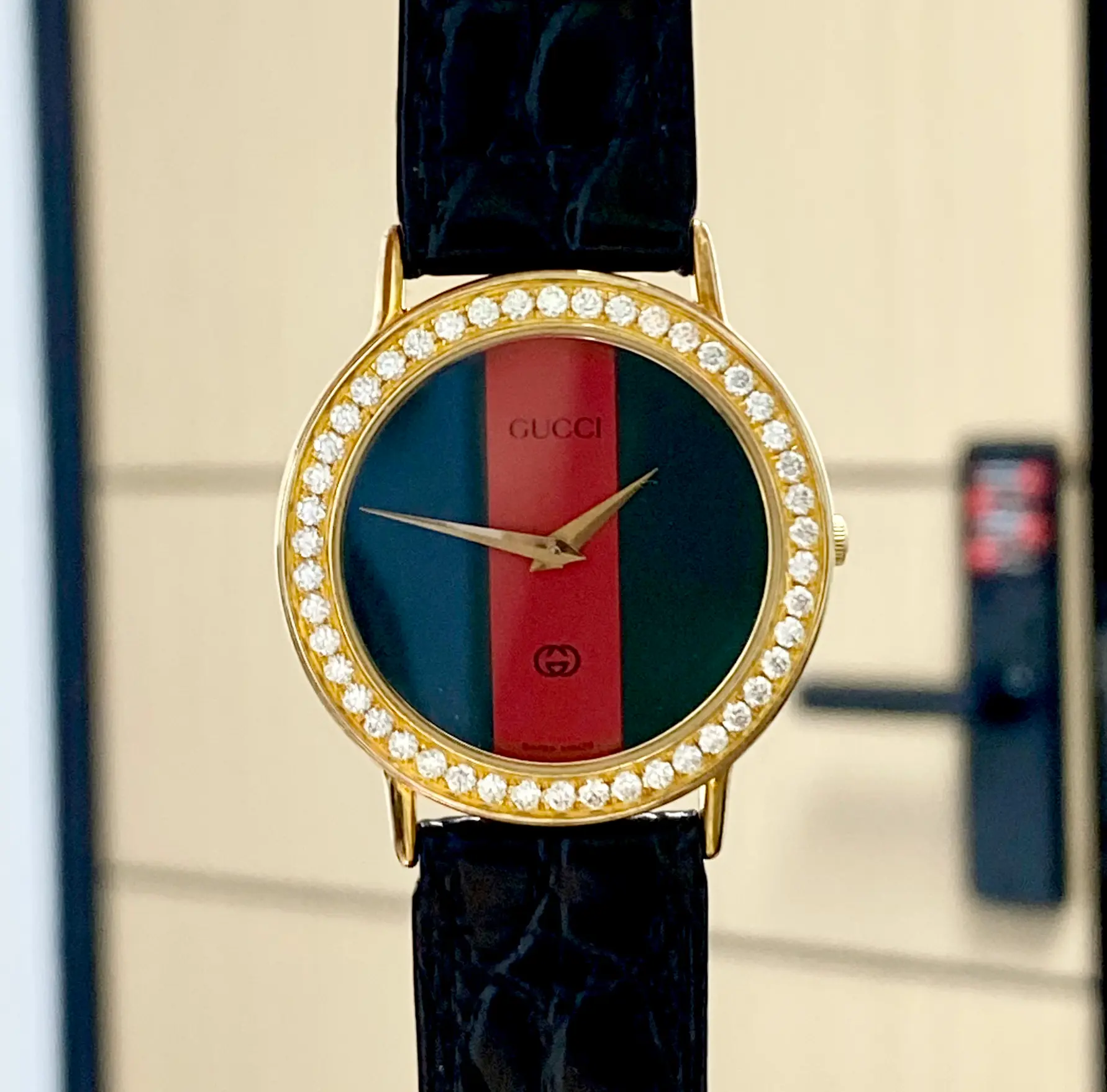Gucci Gold Tone Watch with Red and Green Dial Gucci Sherry Line from the 1990s, with the signature Web  main image 3