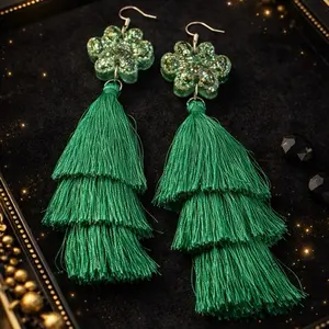 Emerald Tassel Statement Earrings