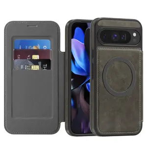 Magnetic Flip Case with Card Slot, Vintage Leather Cover with Card Slots, Phone Accessories for Google Pixel 10pro Xl,pixel 9pro Xl,pixel 9a,pixel 8pro, Smartphone Protective