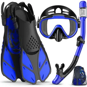 Snorkeling Gear for Adults Men Women,4 in 1 Snorkel Set with Panoramic View Diving Mask Anti-Fog Anti-Leak,Dry Top Snorkel,Fins and Travel Bag for Swimming,Snorkeling and Travel Diving