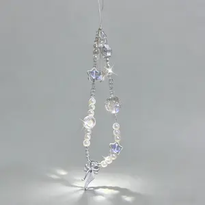 Dreamy Glass Pearl Phone Chain, Wristband, Delicate, Fairy Style, Accessories, Phone Charms, Universal for Phone Cases and Earphone Covers