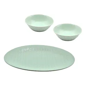 Temp-tations Carved Willow 16" Oval Platter w/ 2 Shallow Bowls