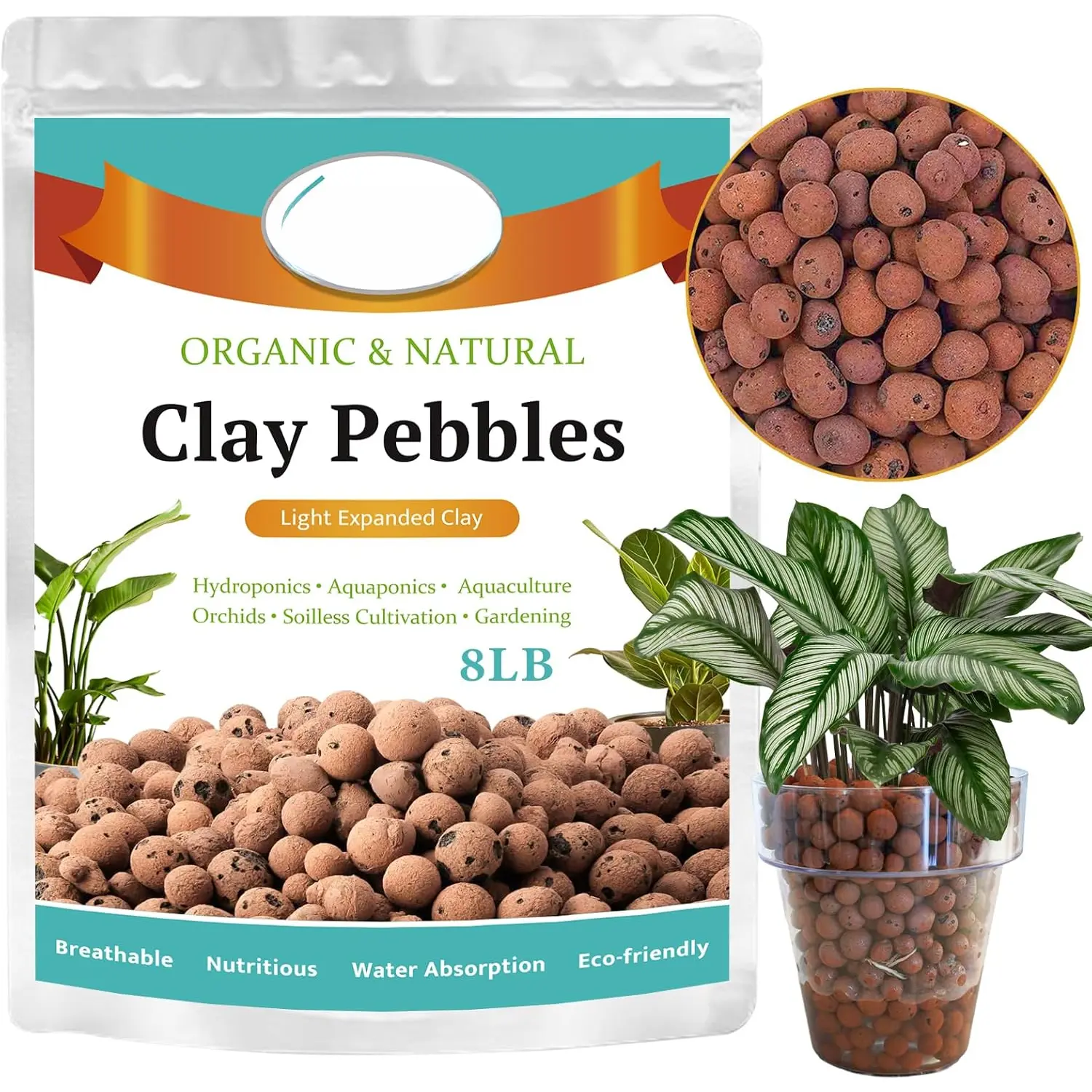 8 LBS  Expanded Clay Pebbles, 4mm-16mm Lightweight Clay Leca Balls for ,  Hydroton Clay Pebbles for Hydroponic & Aquaponics Growing, Orchid Potting Mix, Drainage, Terrarium